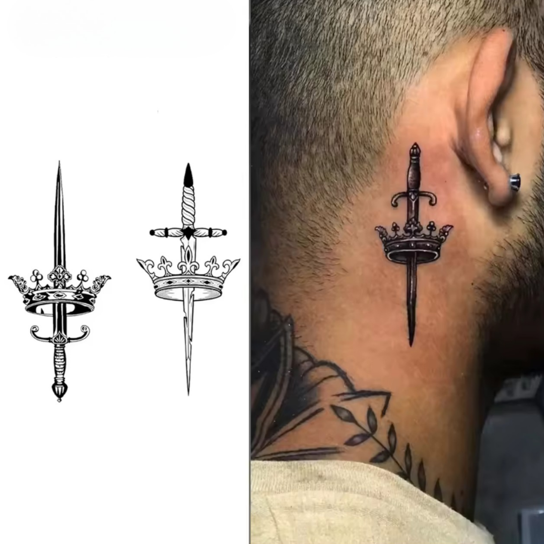 Kronen Schwert Tattoo (2 Stück)