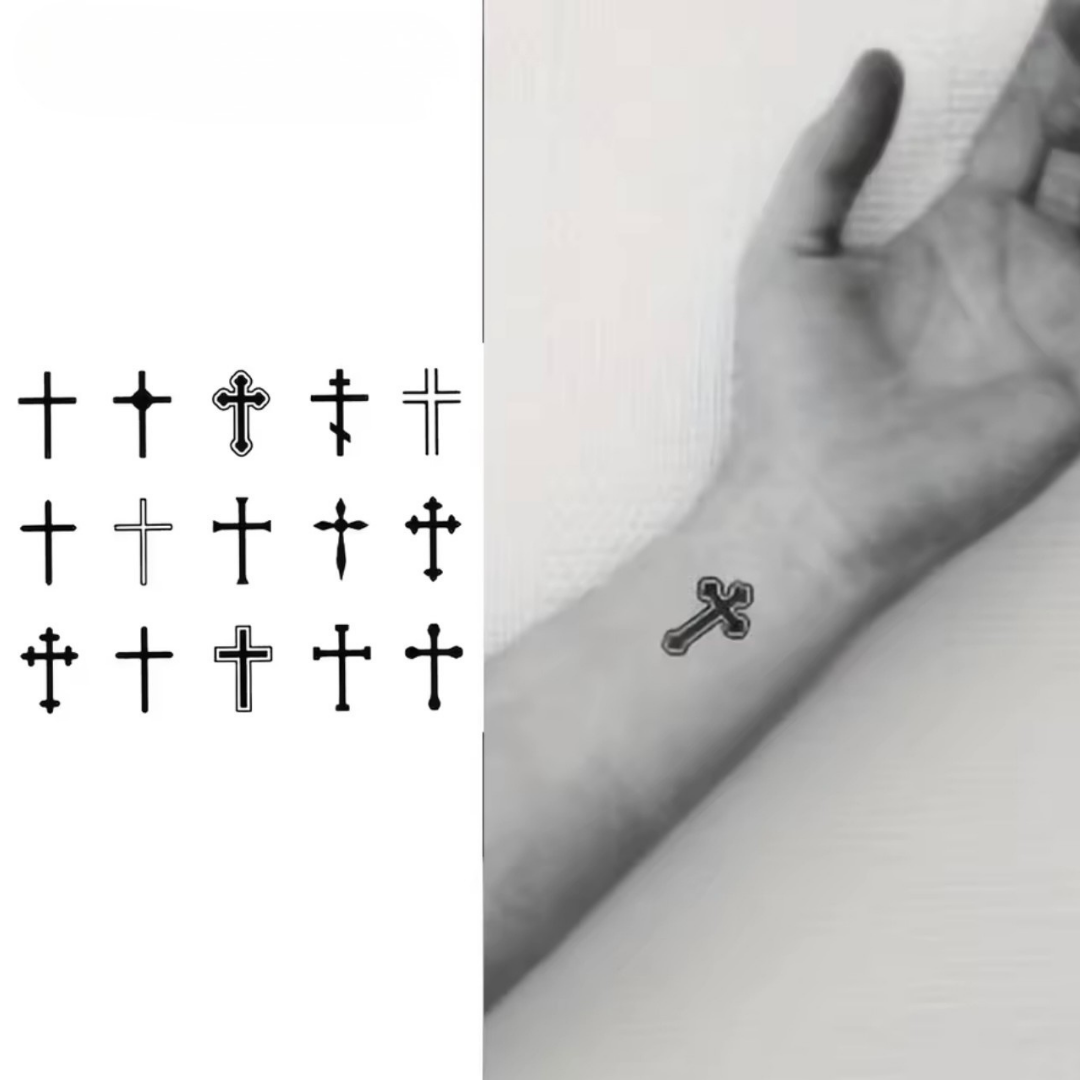 Kleines Kreuz Tattoo Set (15 Stück)
