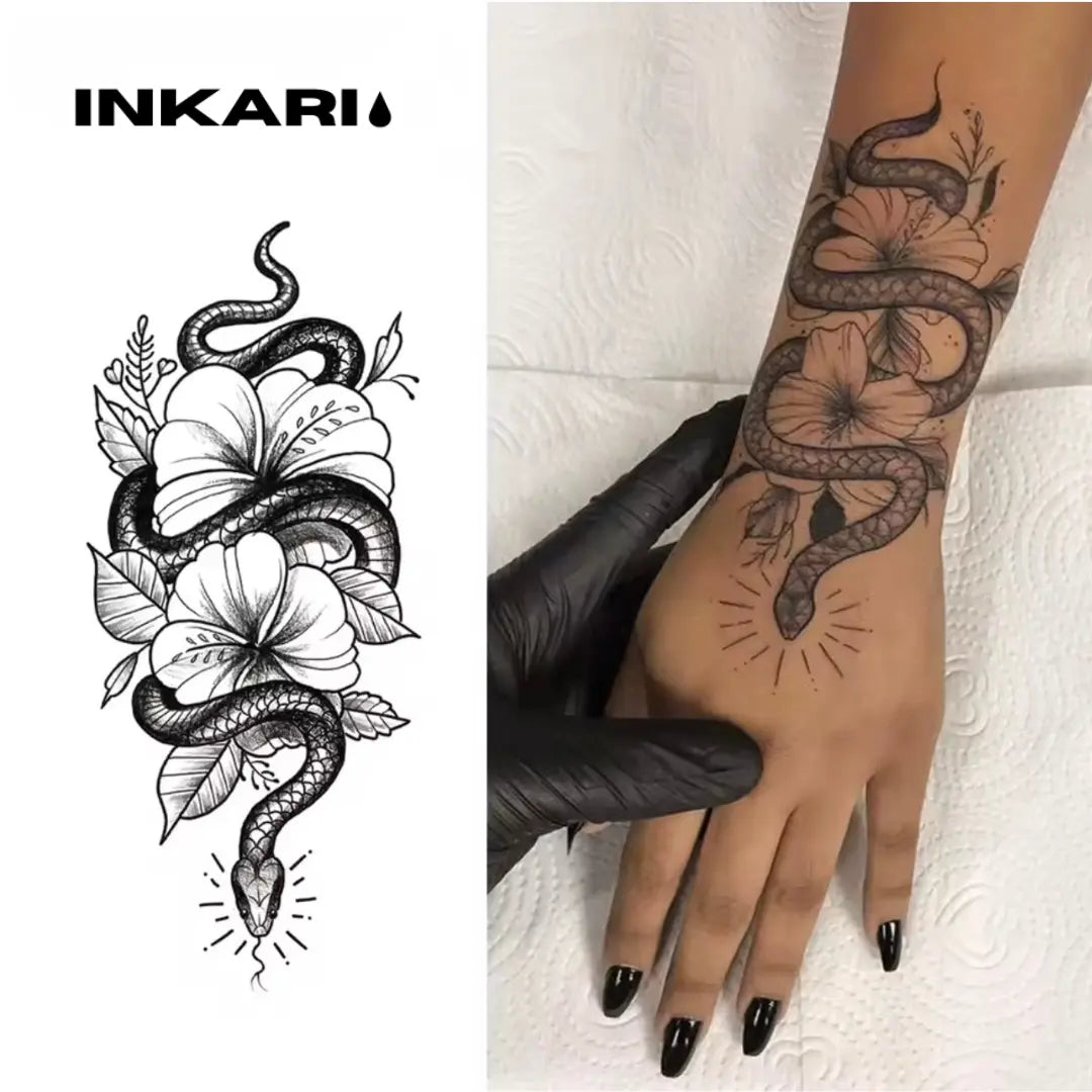 Schlangen Blumen Tattoo - Inkari-shop
