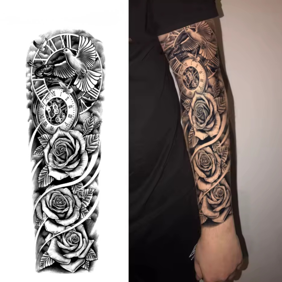Rosen Tauben Tattoo Sleeve - Inkari-shop