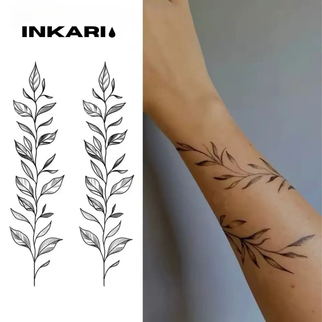 Blätterzweig Tattoo Set (2 Stück groß) - Inkari-shop