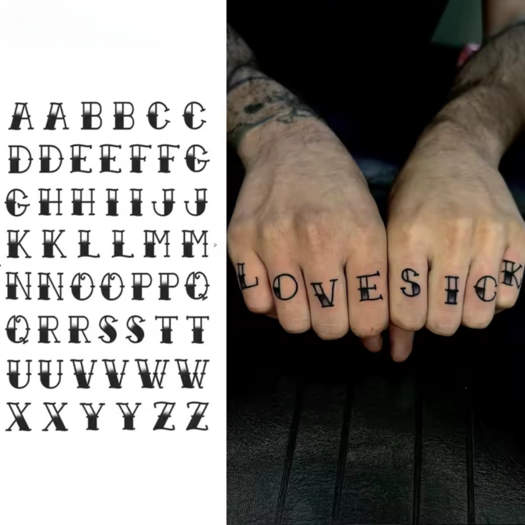 Buchstaben Tattoo Set (62 Stück)