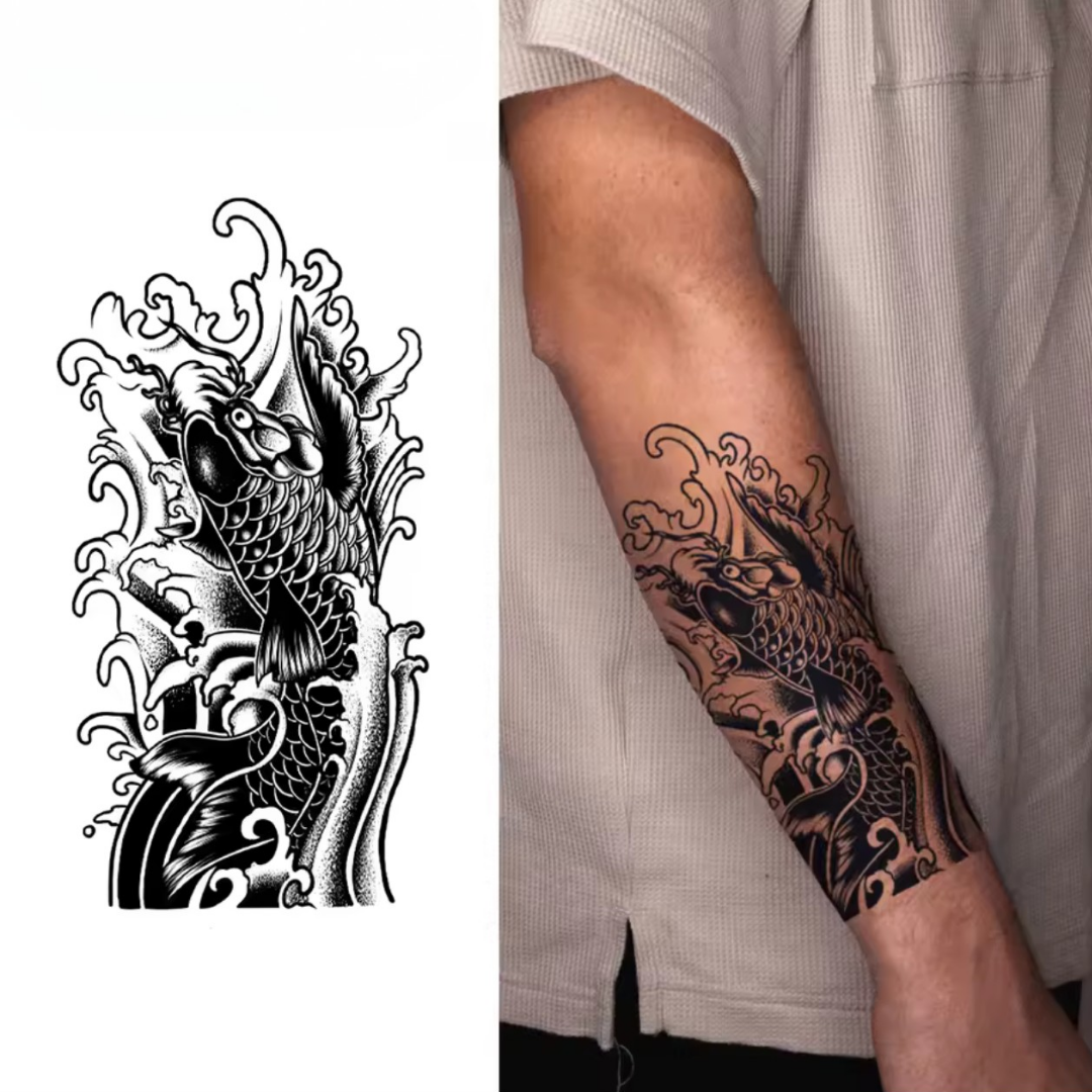 Wellen Fisch Tattoo - Inkari-shop